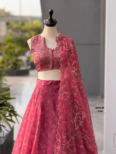 Exclusive Designer Jimmy Organza Digital Printed Lehenga Set